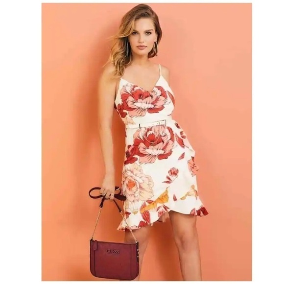 GUESS Juleah Mini Floral Dress in Radiant Poppy Print Ivory size 8 - Picture 2 of 16